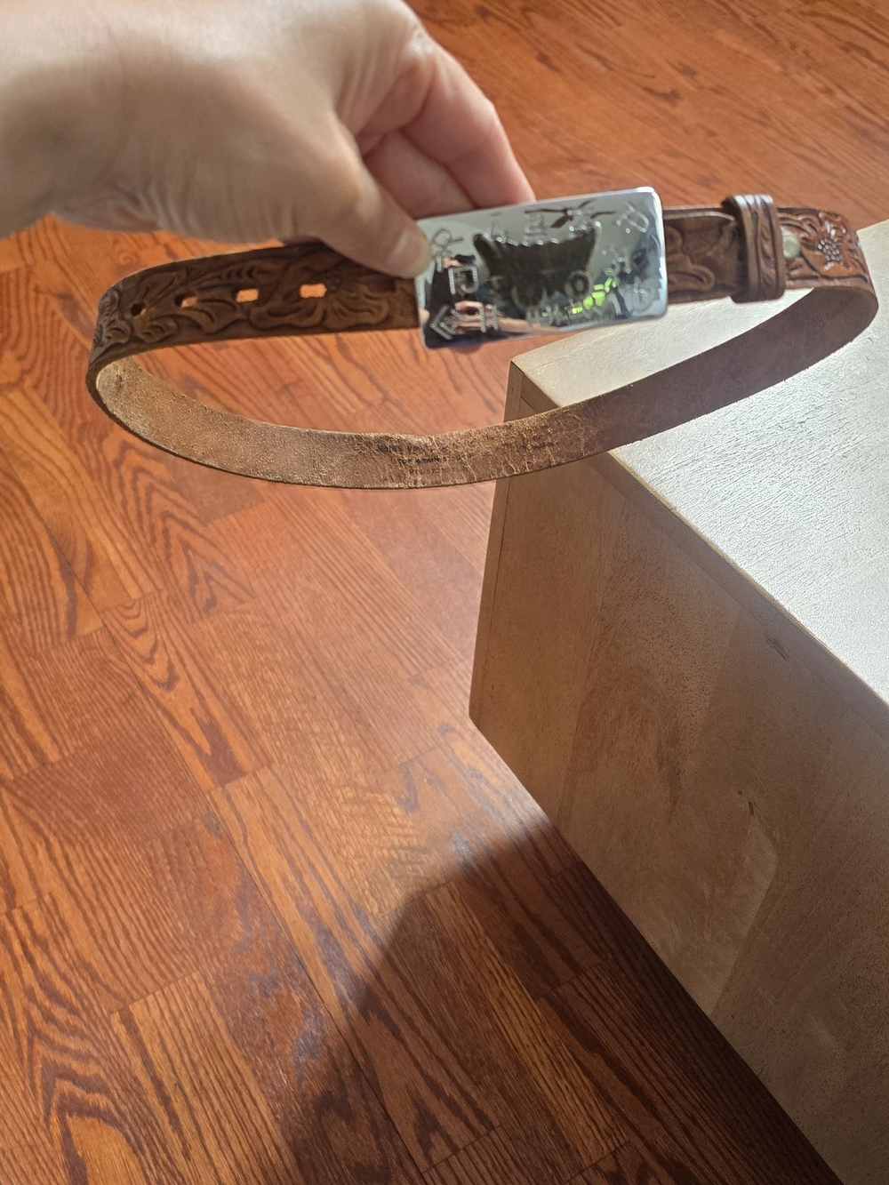 Vintage Chambers Belt Co Western Tooled Leather Belt Covered Wagon Brands Sz 26-